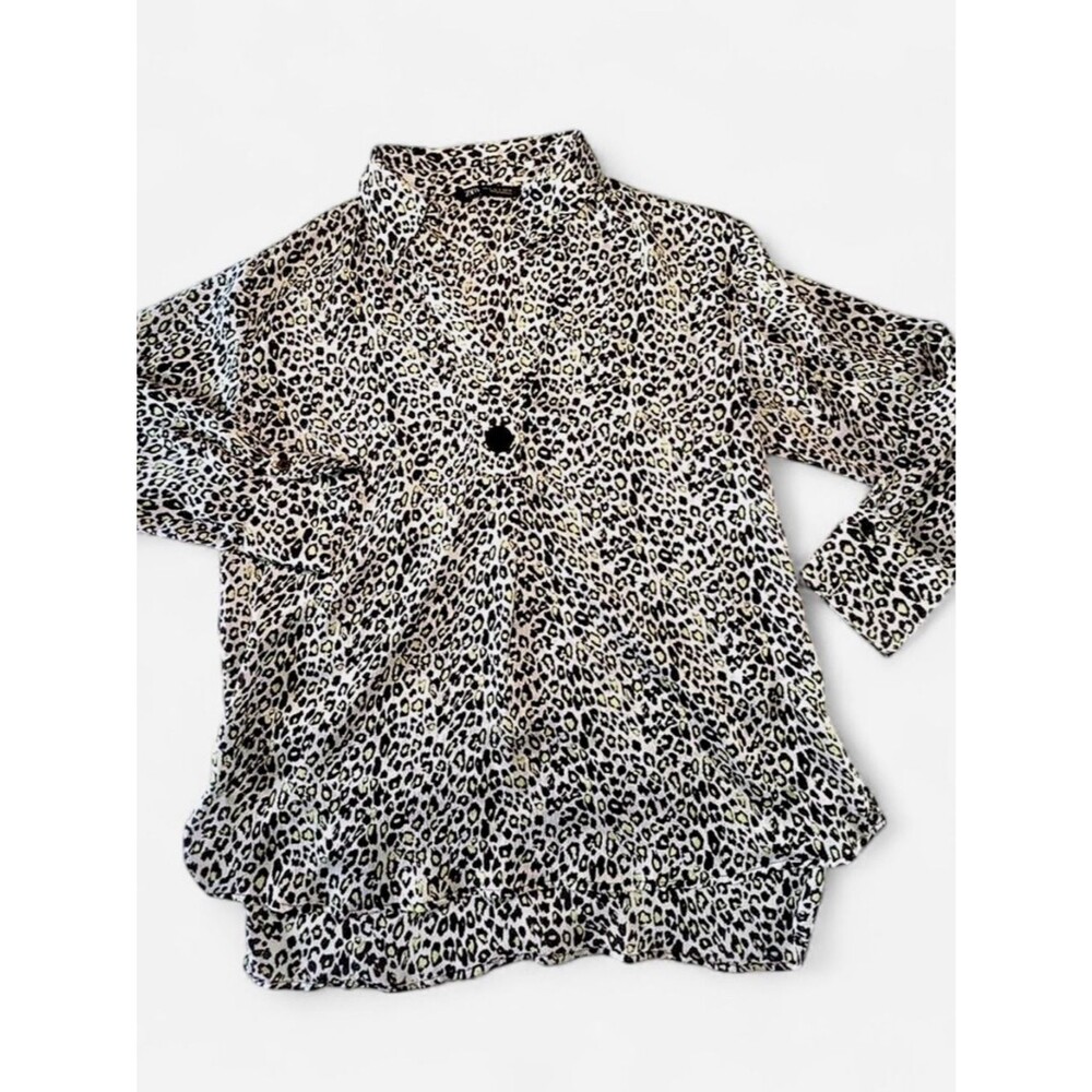 Zara Long Sleeve Yellow Accent Animal Print Layering Blouse